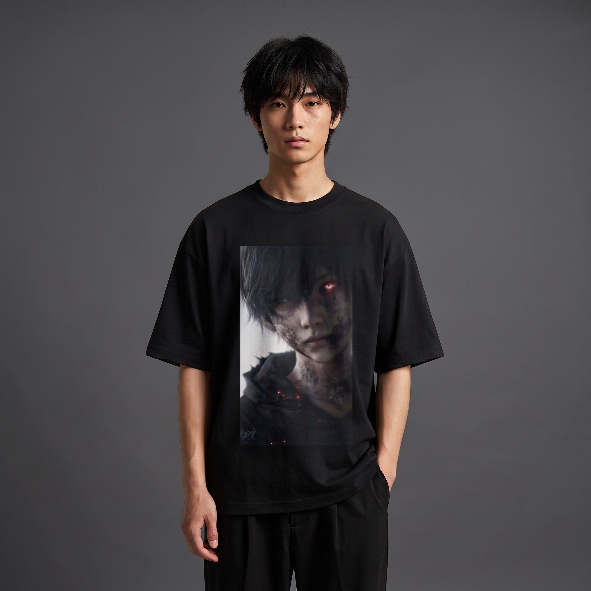 Dark Red Eye Anime Oversized T-Shirt for Men